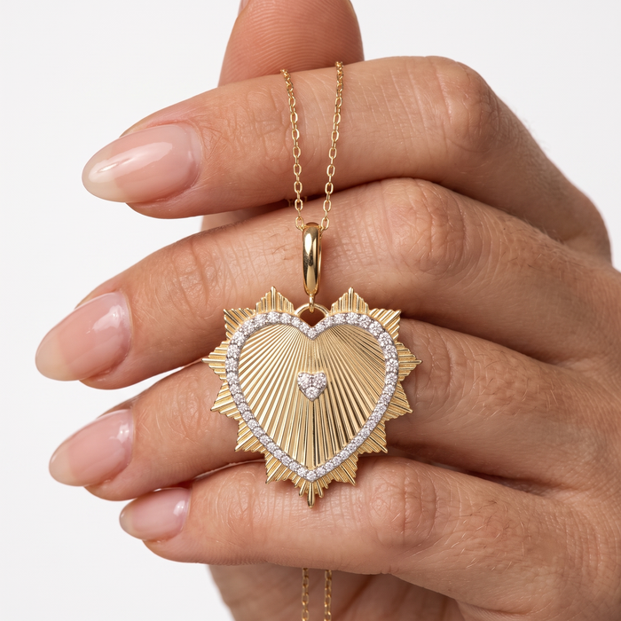 Heart Shape Diamond Pendant Necklace in 14K Yellow Gold