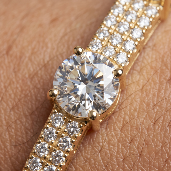 Regal Round Diamond Bangle Bracelet in 14K Yellow Gold