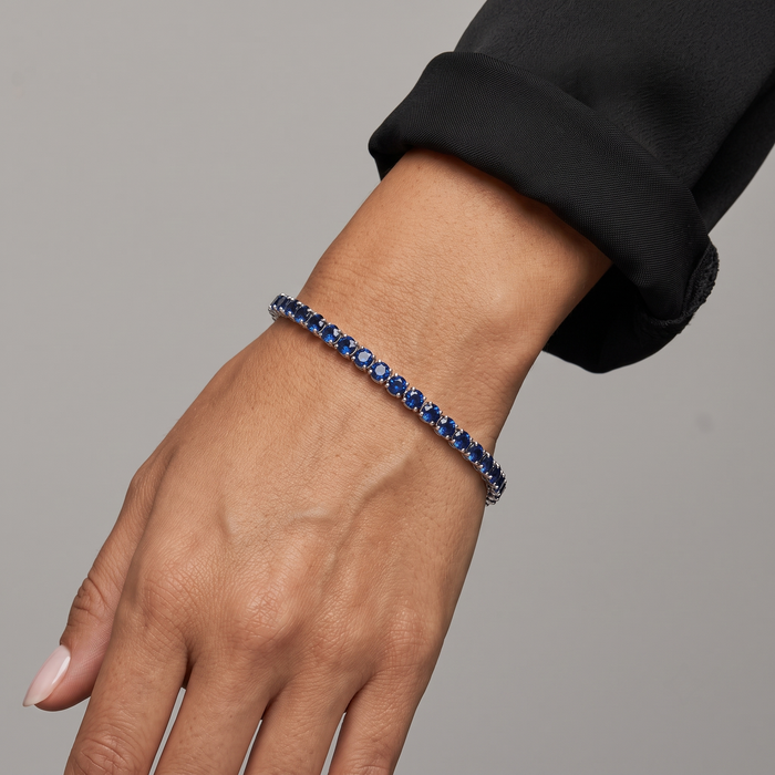 Deep Azure Sapphire Line 14K White Gold Tennis Bracelet