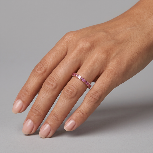 Chic Baguette Pink Sapphire 14K Gold Band Ring