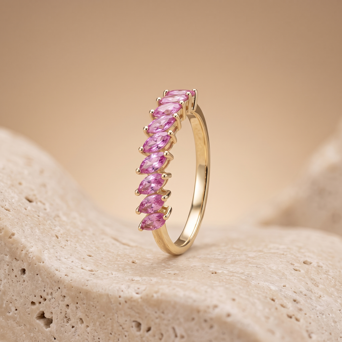 Chic Marquise Pink Sapphire 14K Gold Ring