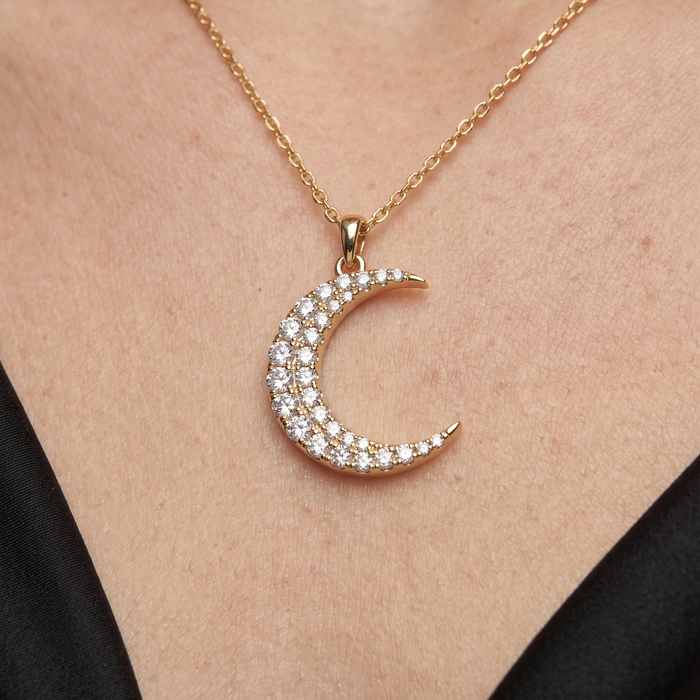 Brilliance Half Moon Pendant Necklace in 14K Yellow Gold
