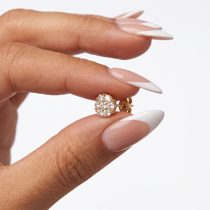 Diamond Flower Cluster Push Back Earrings in 14K Yellow Gold