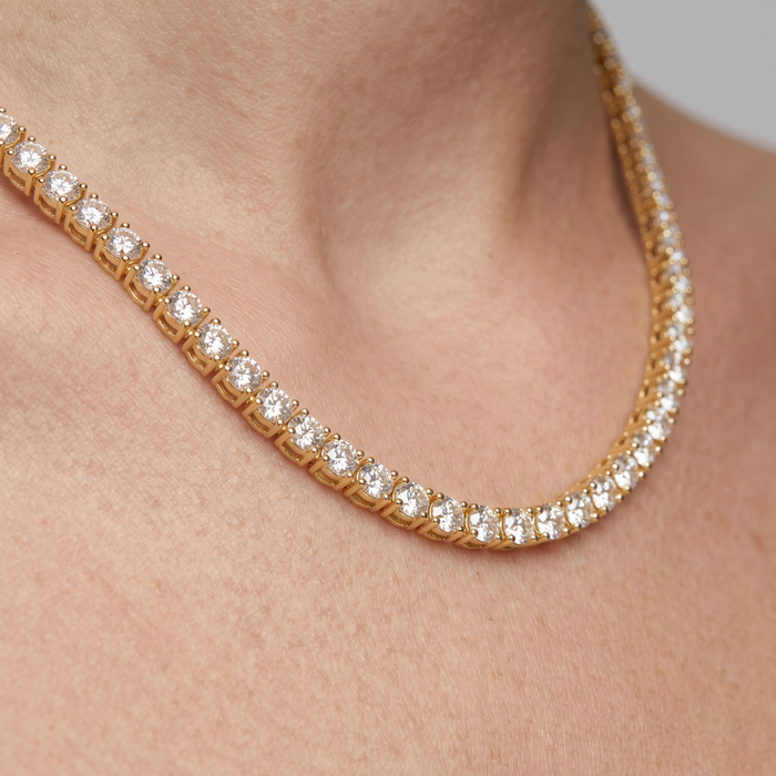 Three Prong Diamond Tennis Necklace in 14K Gold