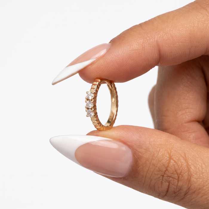 Trio Whisper Diamond Huggie Hoop Earrings in 14K Yellow Gold