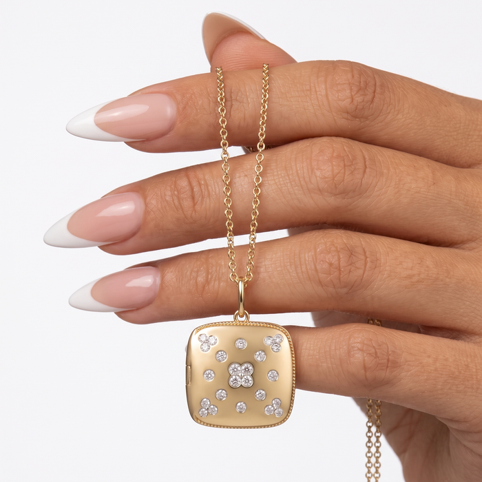 Gold Cushion Round Shaped Pendant Necklace in 14K Yellow Gold