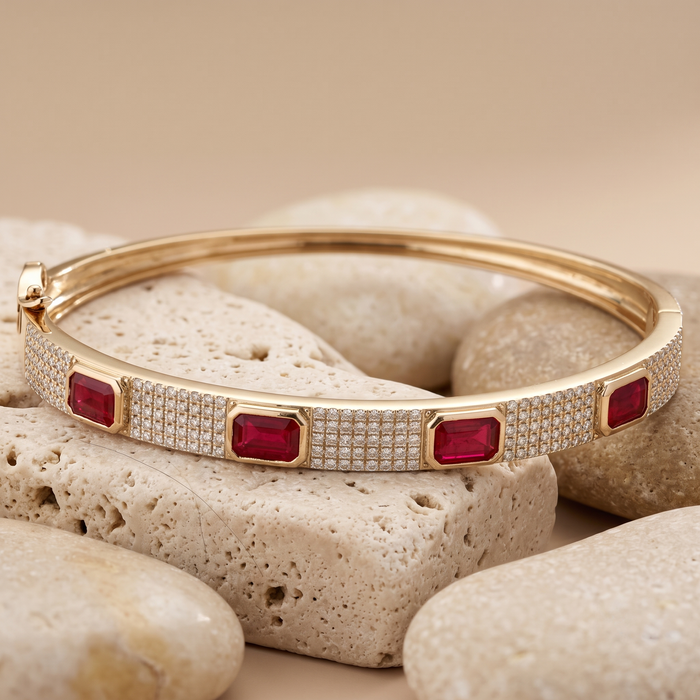 Elegant Ruby and Diamond 14K Yellow Gold Bracelet