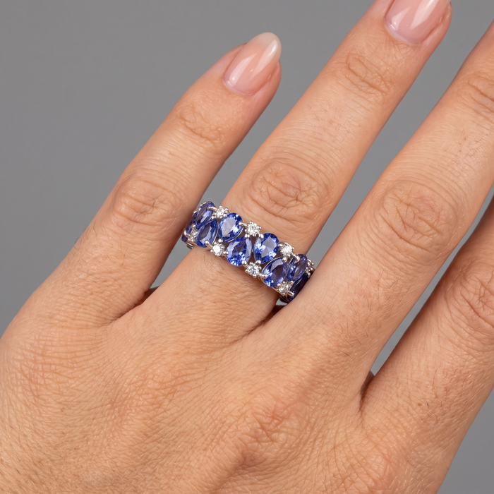 Luxurious Blue Sapphire 14K Diamond Eternity Ring