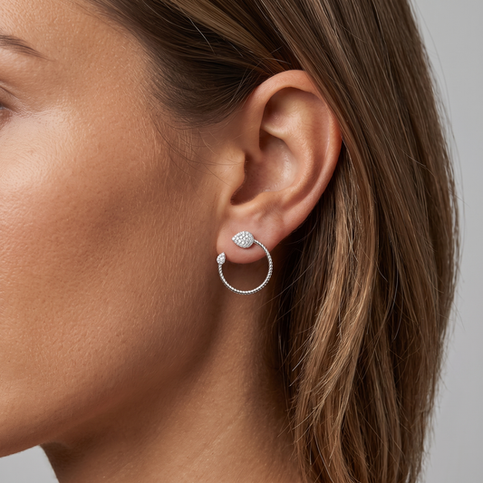Pave Diamond Twisted Open Hoop Earrings in 14K White Gold