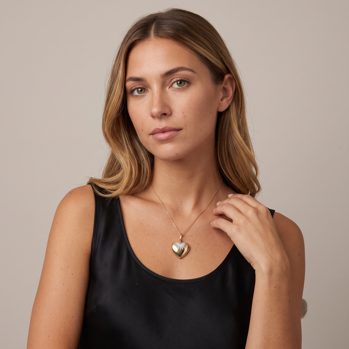 Diamond Fluted Heart Pendant Necklace in 14K Yellow Gold