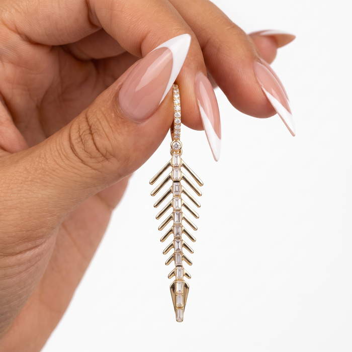 Diamond Spine Drop Statement Earrings in 14K Yellow Gold