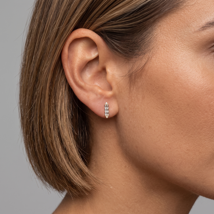 Baguette Tapered Diamond Stud Earrings in 14K Yellow Gold