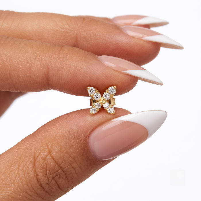 Floral Marquise Diamond Stud Earrings in 14K Yellow Gold