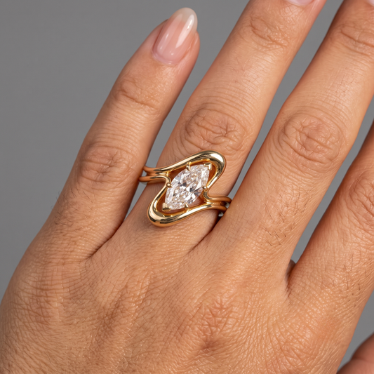 Marquise Flow Diamond Ring in 18K Yellow Gold