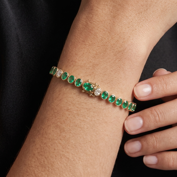 Gemstone Opal Diamond Tennis Bracelet in 14K Yellow Gold
