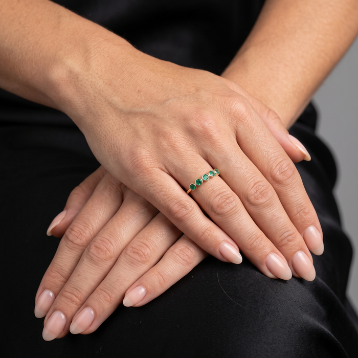 Emerald Round Green 14K Gold Stacking Ring