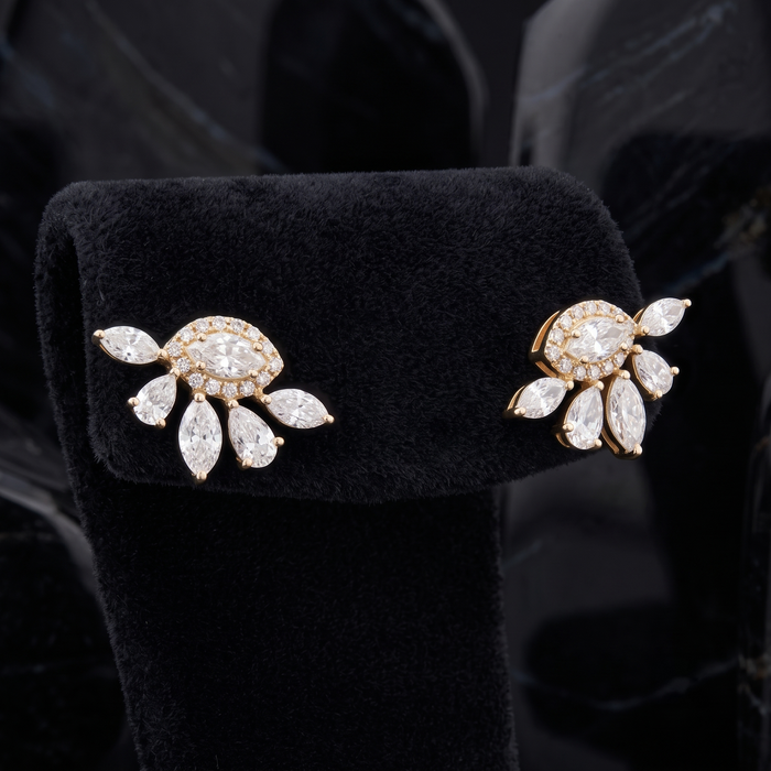 Marquise Pear Cluster Stud Earrings in 14K Yellow Gold