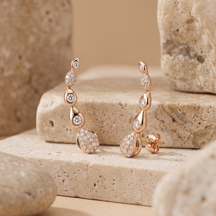 Rise Diamond Climber Earrings in 14K Yellow Gold