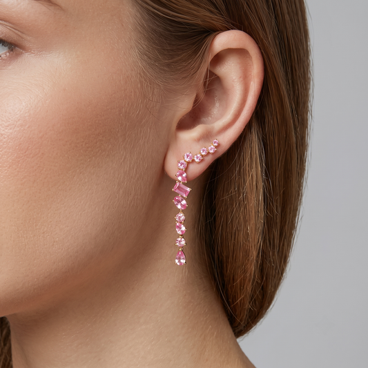 Pink Multishape Topaz Drop Earrings in 14K Rose Gold