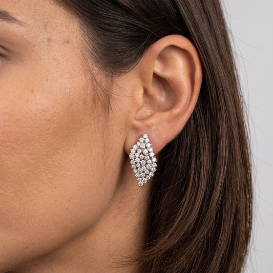 Radiant Cluster Diamond Leaf Earrings in 14K Yellow Gold