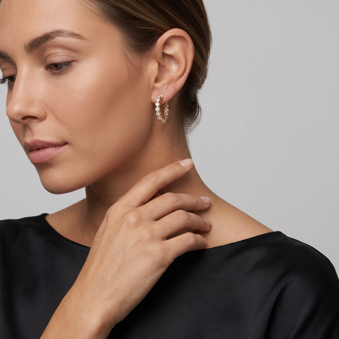 Round Diamond Aura Huggie Earrings in 14K Yellow Gold