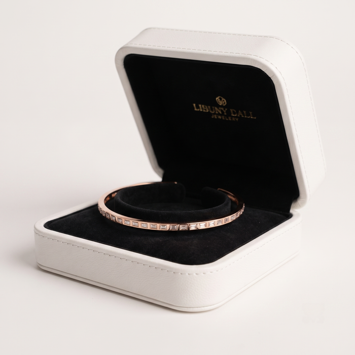 Linear Baguette Diamond Cuff Bracelet in 14K Rose Gold