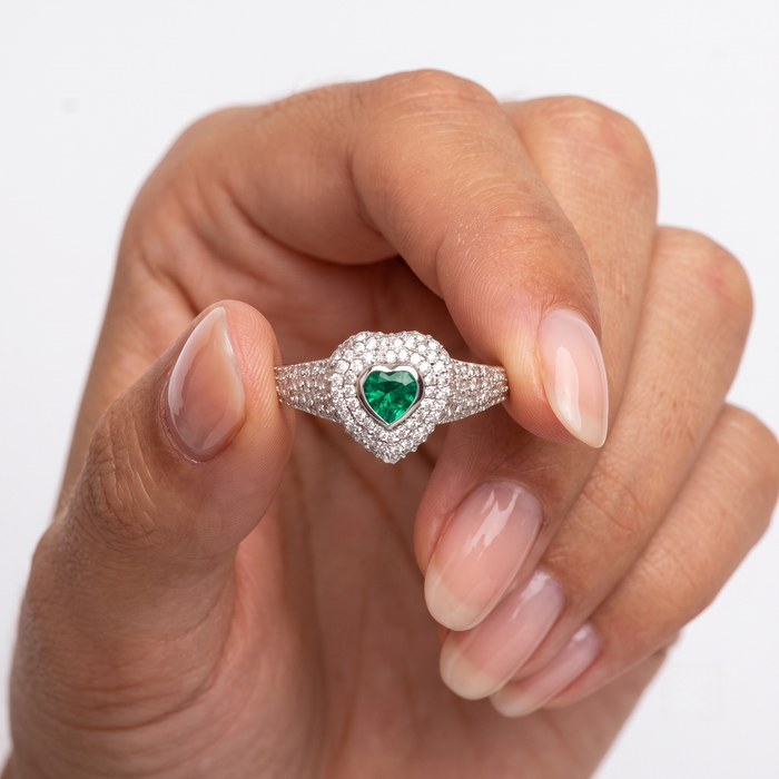Emerald Heart 14K White Gold Diamond Ring