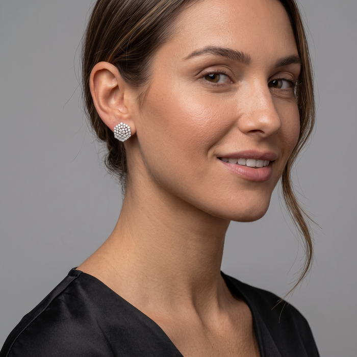 Radiant Diamond Floral Stud Earrings in 14K White Gold
