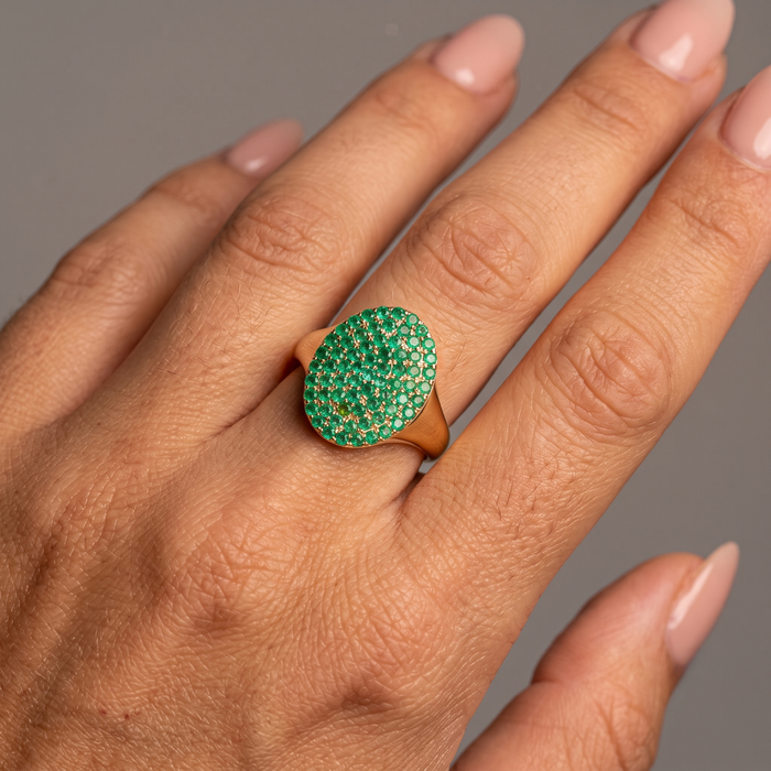 Emerald Pave Oval 14K Gold Ring