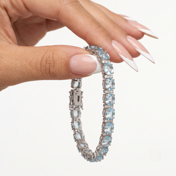 Aquamarine 14K White Gold Tennis Bracelet