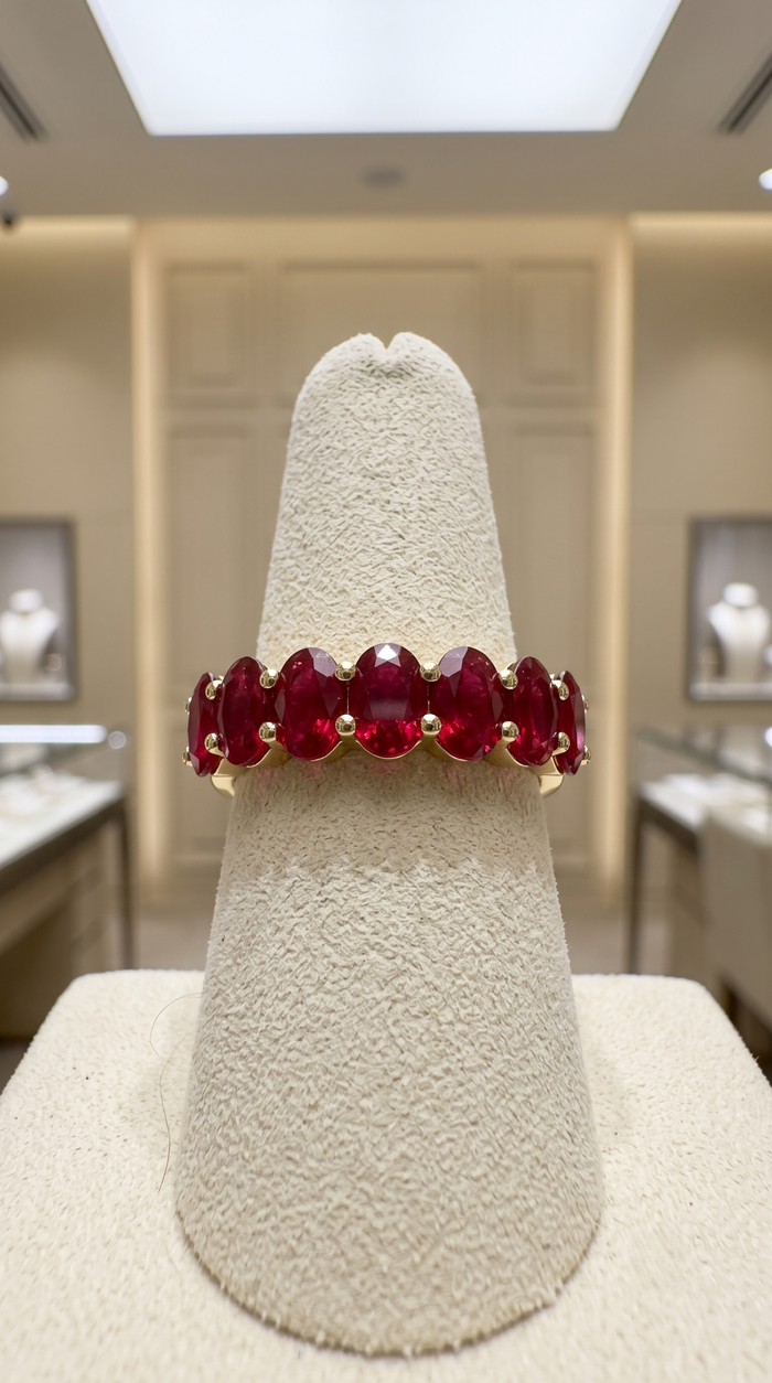Oval Ruby Eternity Band Ring in 14K Yellow Gold
