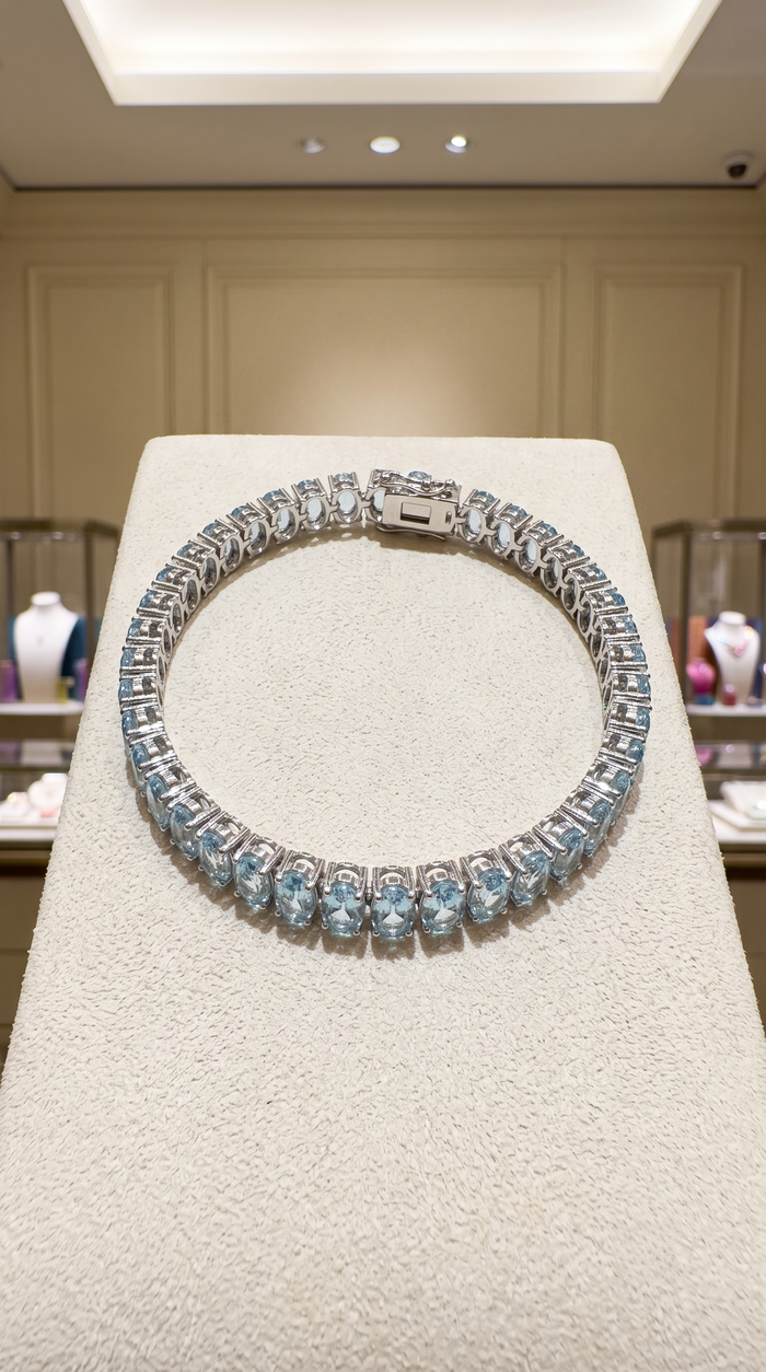 Aquamarine 14K White Gold Tennis Bracelet