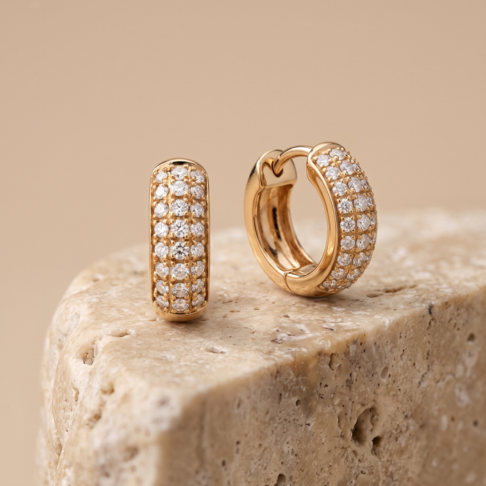 Bold Pave Diamond Mini Hoop Earrings in 14K Yellow Gold