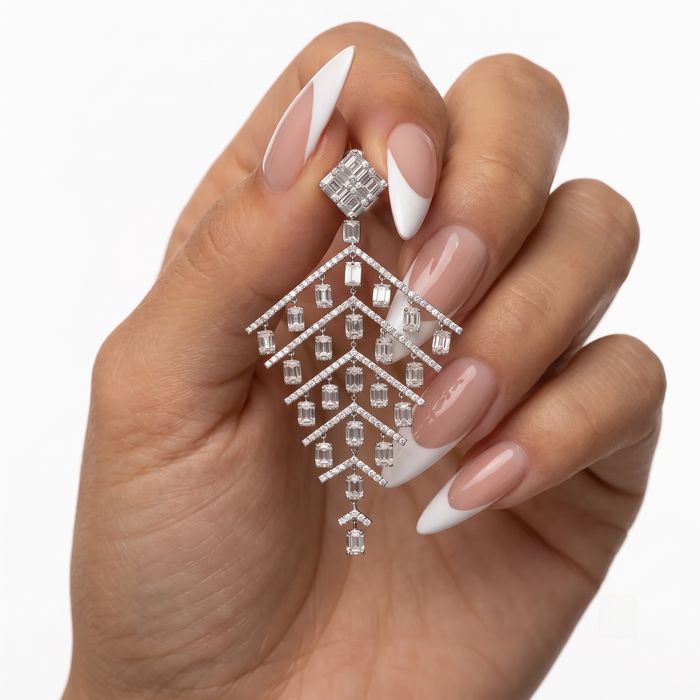 Round Diamonds Chandelier Earrings in 18K White Gold