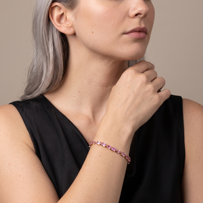 Exquisite Pink Sapphire 14K Yellow Gold Tennis Bracelet