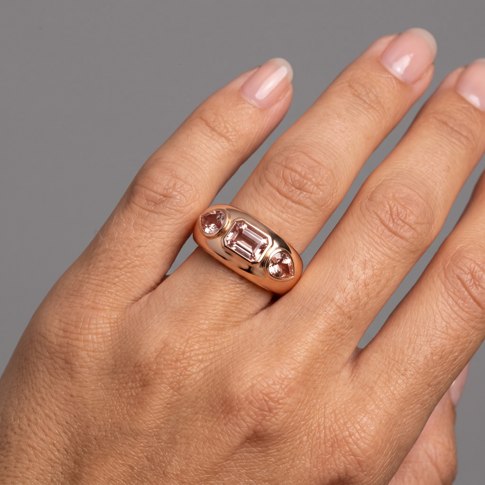 Tri-Stone Morganite Statement Ring in 14K Rose Gold