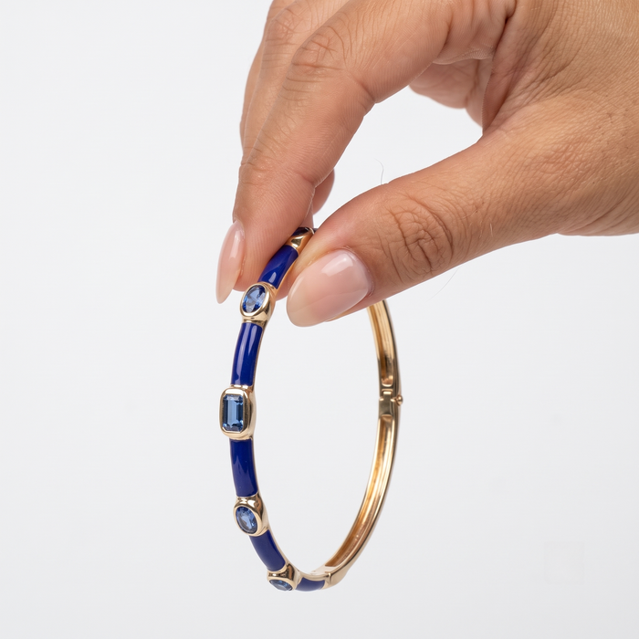 Royal Radiance Enamel Blue Topaz Bracelet in 14K Yellow Gold