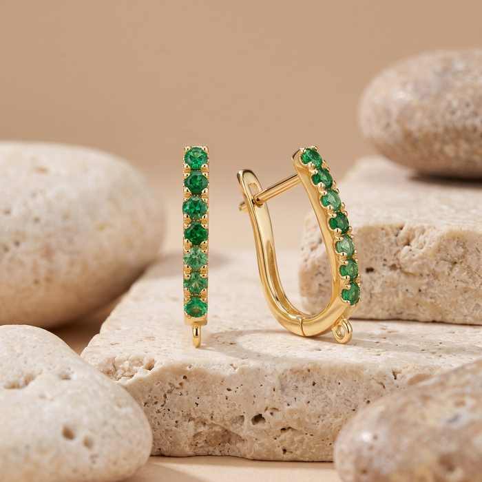 Emerald Hoop Findings Earrings in 18K Yellow Gold