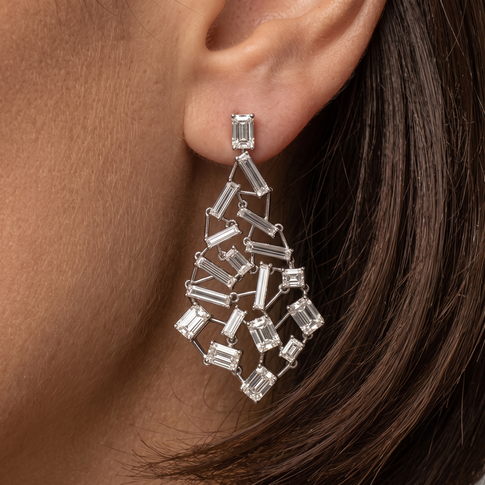 Chandellier Free Style Diamond Earrings in 18K White Gold