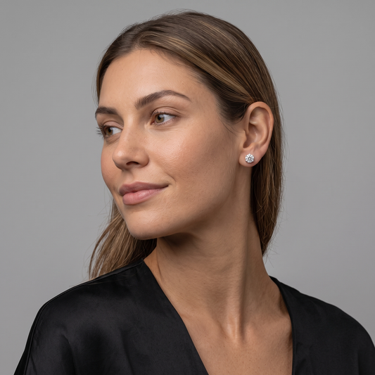 Three Prong Martini Push Back Diamond Stud Earrings in 14K Gold