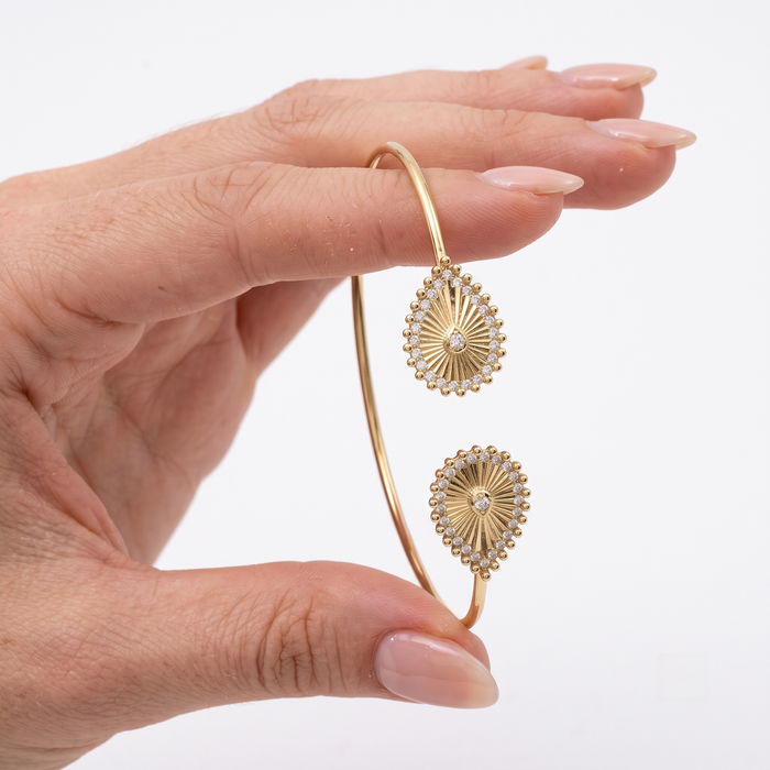 Shiny Bangle 14K (or 18k upon request) Yellow Gold Diamond Bracelet