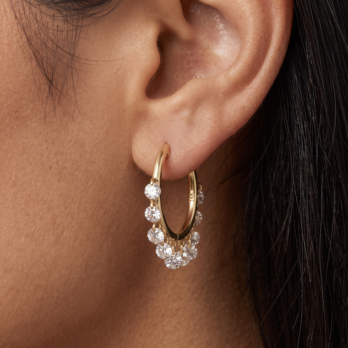 Pear Drop Diamond Huggie Hoop Earrings in 14K Yellow Gold