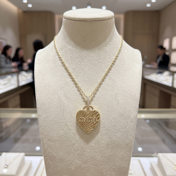 Dazzling Heart Shape Mama Necklace in 14K Gold
