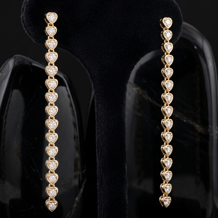 Infinity Line 14K (or 18k upon request) Yellow Gold Heart Diamond Drop Earrings