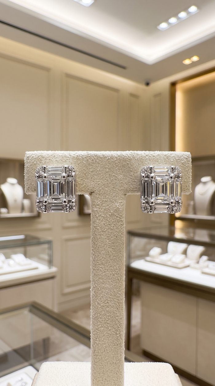 Asscher Cut Diamond Stud Earrings in 14K White Gold