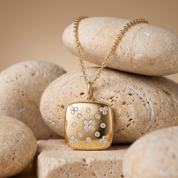 Gold Cushion Round Shaped Pendant Necklace in 14K Yellow Gold