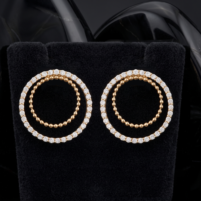 Double Circle Diamond Stud Earrings in 14K Yellow Gold