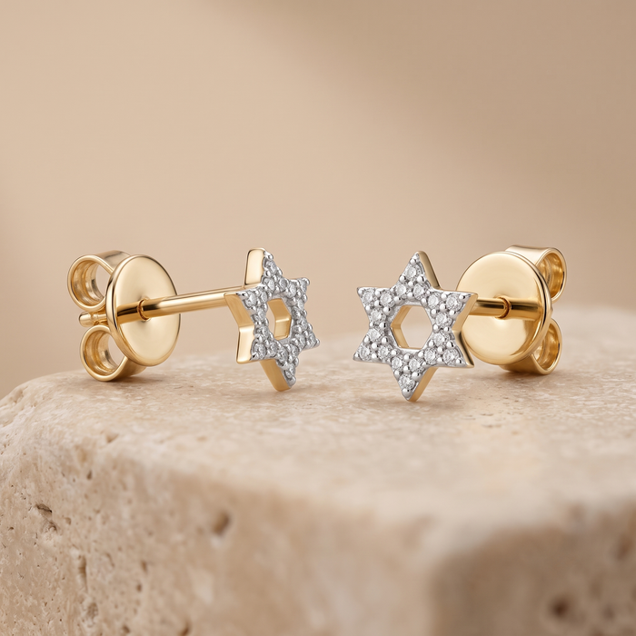Star of David Diamond Accent Stud Earrings in 14K Yellow Gold