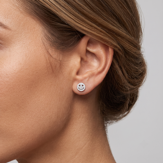 Smiley Studs Diamond Earrings in 14K Yellow Gold