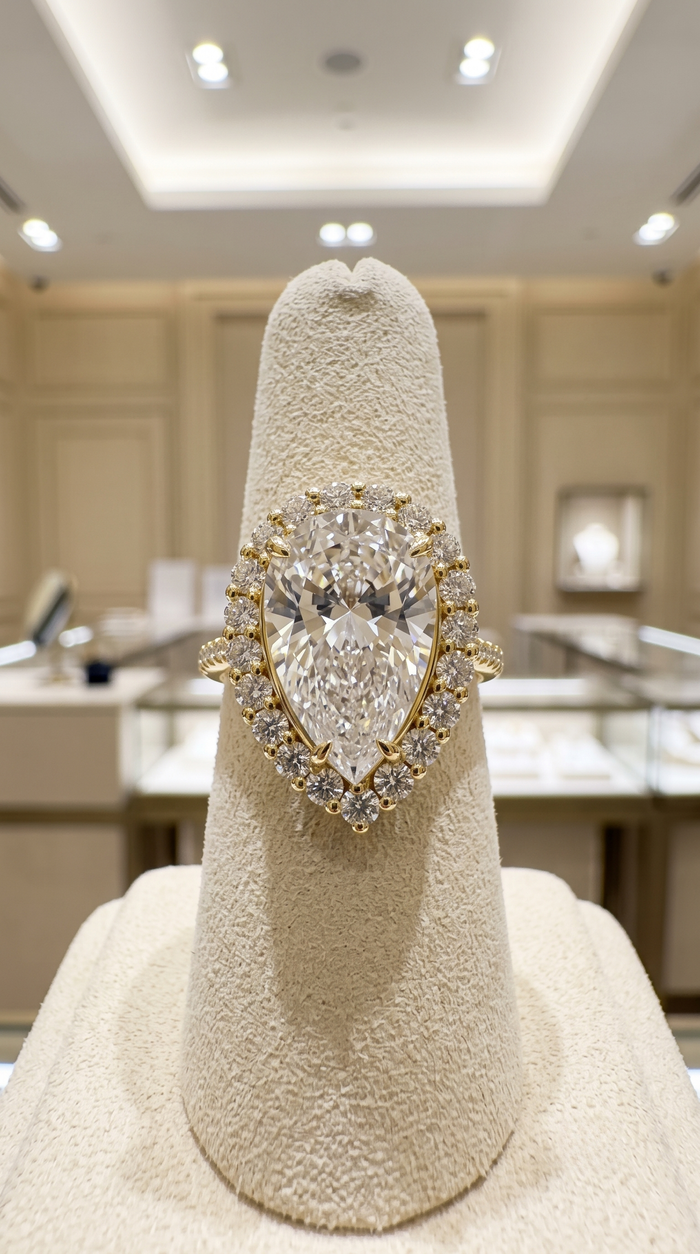 Pear Shape Halo Diamond Engagement Ring in 18K Gold